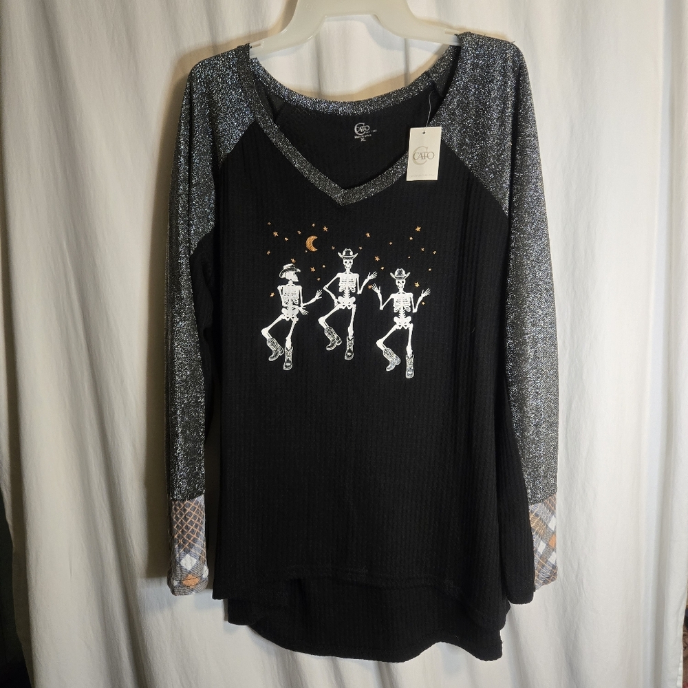 Cato Black and Silver Skeleton Blouse
